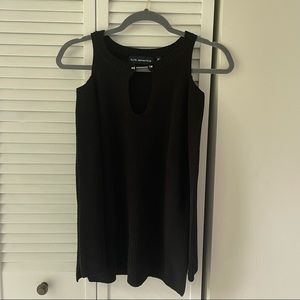 525 America Black Barbell Cold Shoulder Sweater